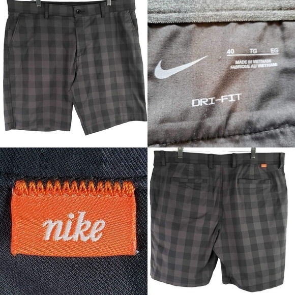 Nike Golf Tech UV Men’s 40 Dri-Fit 9” Shorts Plaid Gray Flat Front Chino - Picture 1 of 12